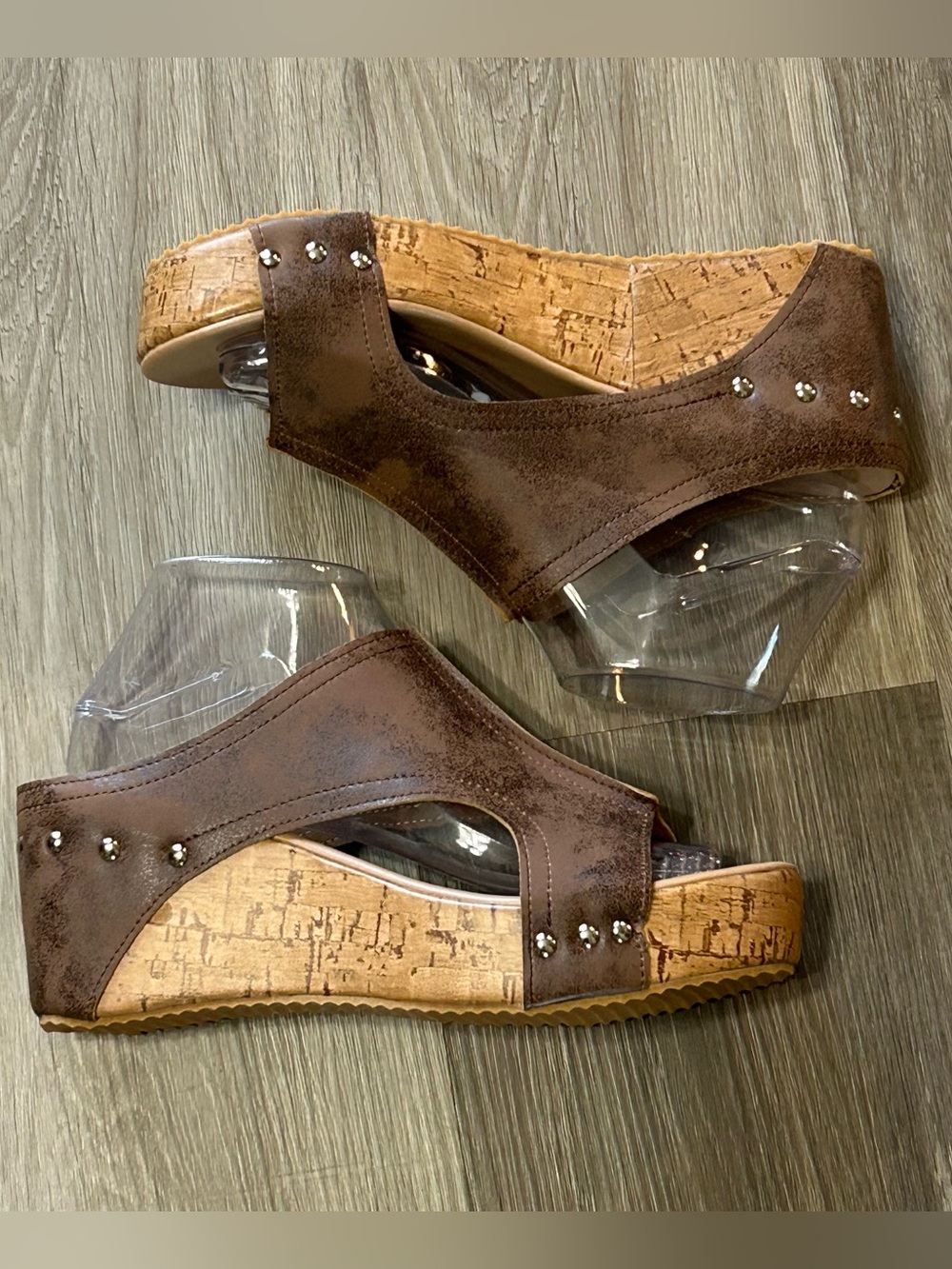 NWOT Brown Cork Platform Wedge Slide Sandals Open Toe Mule EU 40 US 9